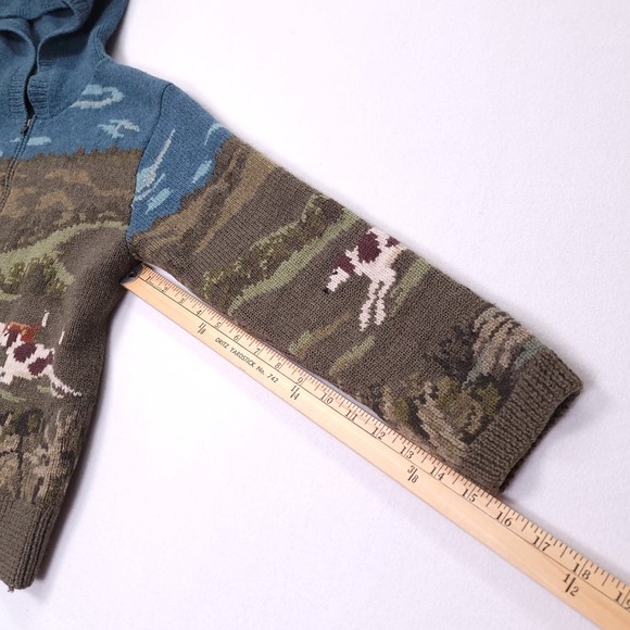 Lauren Ralph Lauren Womens P/M Wool Knit Full Zip Hoodie The Dog Hunt Blue Green - Picture 6 of 14